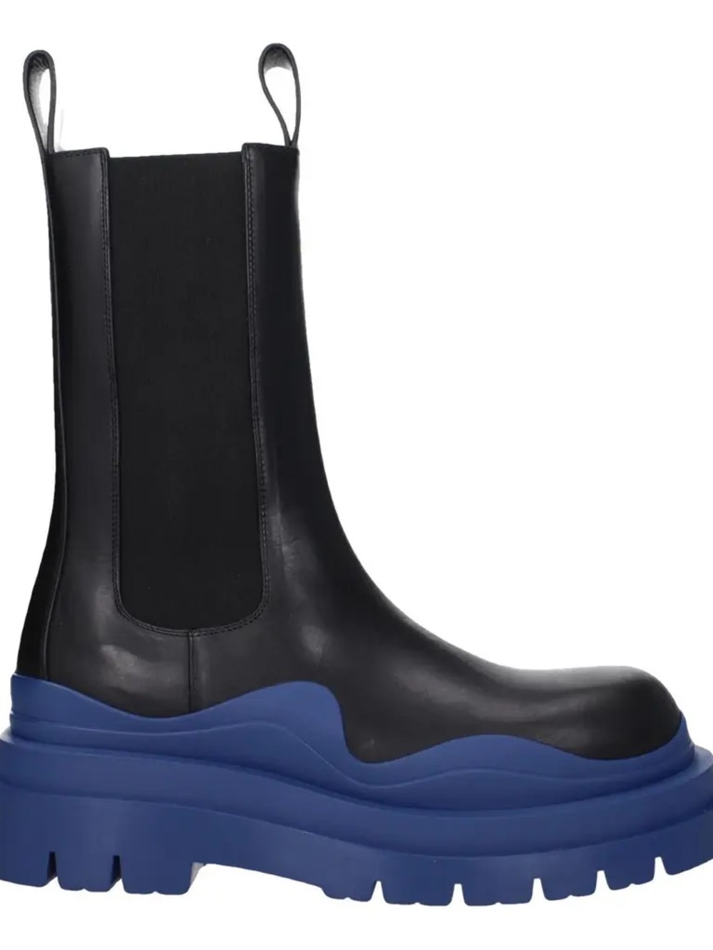 Bottega Veneta Black Leather Lug Boots with Blue Sole